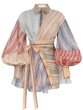 Zimmermann Multicolor Striped Wrap Mini Dress